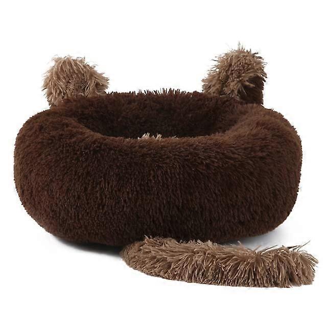 Cat Nest Bed Fluffy Cat Ear Donut Shaped Bed Washable Velvet Warm Round Calming Doghouse For Kitten And Puppy