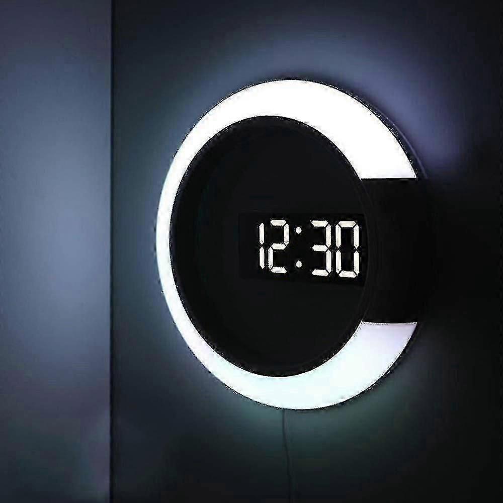Remote Control LED Digital Wall Clock with Temperature Alarm, 7-Color Night Light for Home Office Christmas