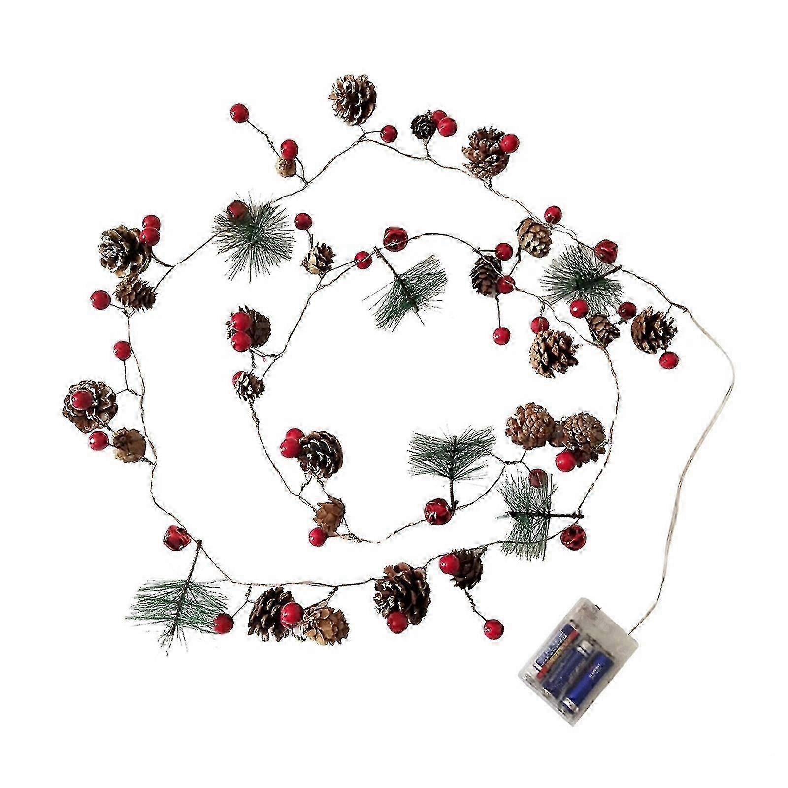 Halloween Window Decorations with Christmas String Lights: Pine-Needle & Pine-Cone Wreaths & Tree Garlands