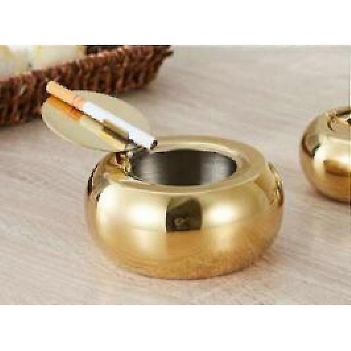 Windproof Stainless Steel Ashtray With Lid(gold)