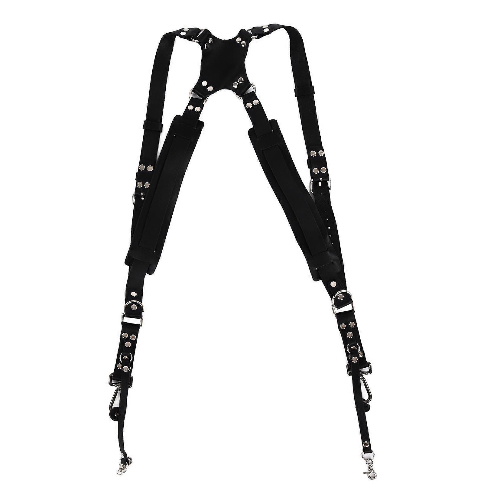 Leather Camera Strap Dual Shoulder Snapshot Harness Adjustable Multifunctional Camera Accessories for SLR CameraBlack