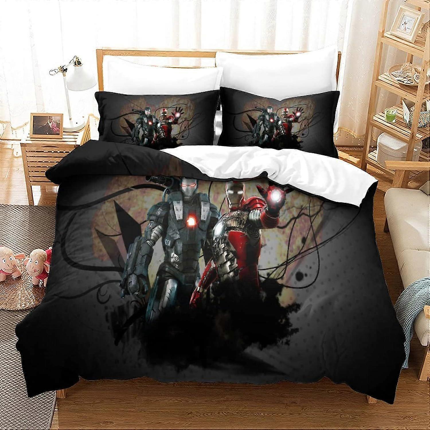 Duvet Cover Set Single Iron Man Printed Duvet Covers Bedding Set for in Kids Teens Adults Soft Hypoallergenic Quilt Cover with Pillowcase with Zipeer 