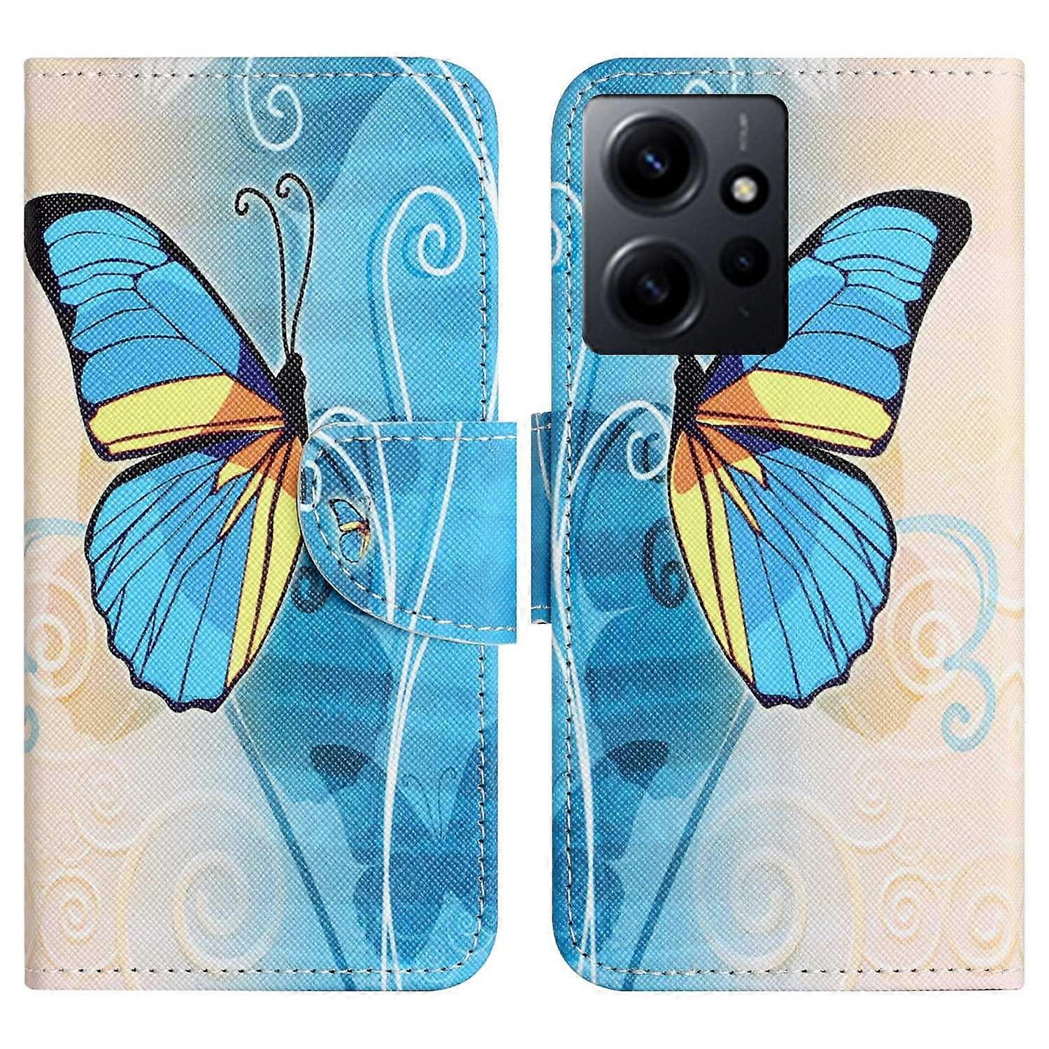 For Xiaomi Redmi Note 12 4G Stand Phone Leather Case Wallet Pattern Printing Phone Cover - Butterfly