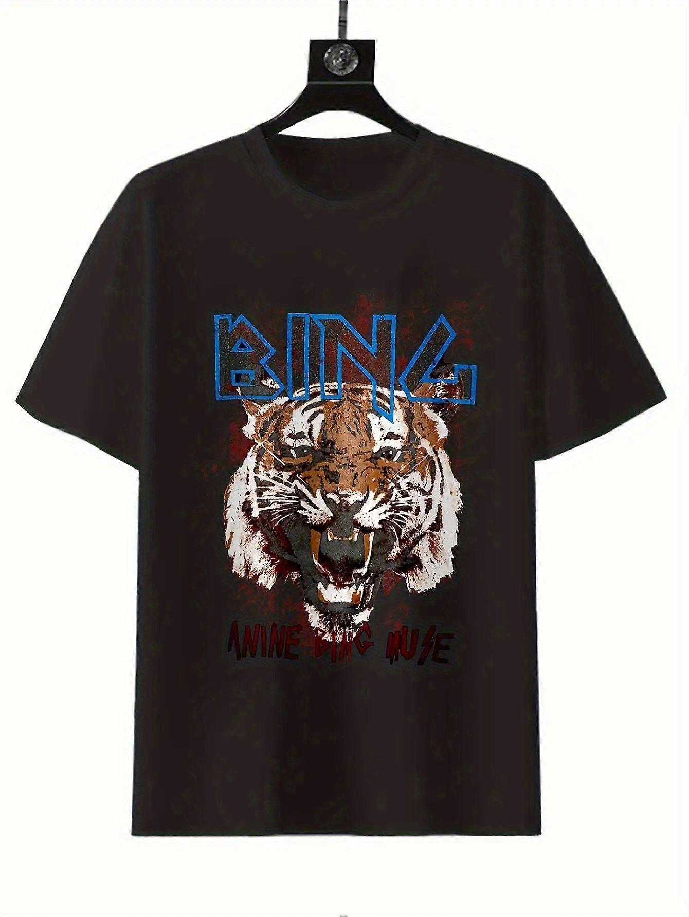 1 t-shirt graphique pour homme Anine Bing - Lettrage BING audacieux et motif de visage de tigre, t-shirt 100 % coton à coupe régulière pour tous les DWRYI156
