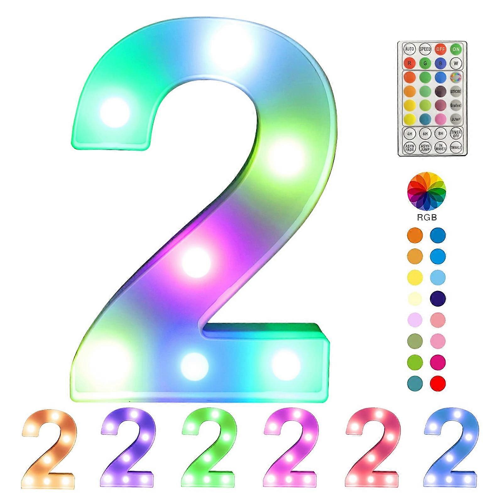 Washranp Colorful LED Number Lights with Remote,4 Flashing Modes 16Colors Light Up Number Sign for Night Light Wedding Birthday Decoration