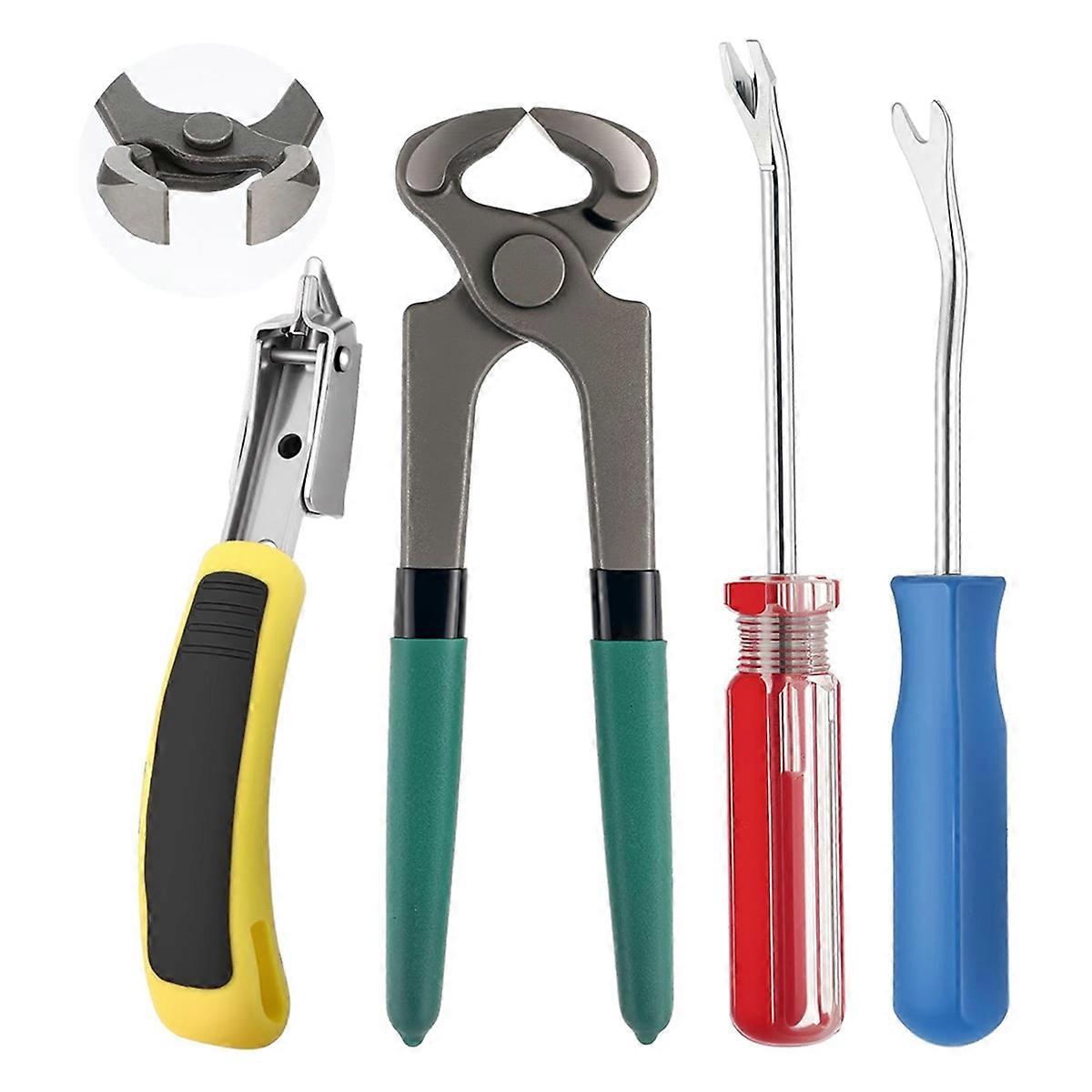 4Pcs Nail Puller and Staple Remover Tool Set - Nail Tack Removers, U Tack Lifter, End Cutting Plier,