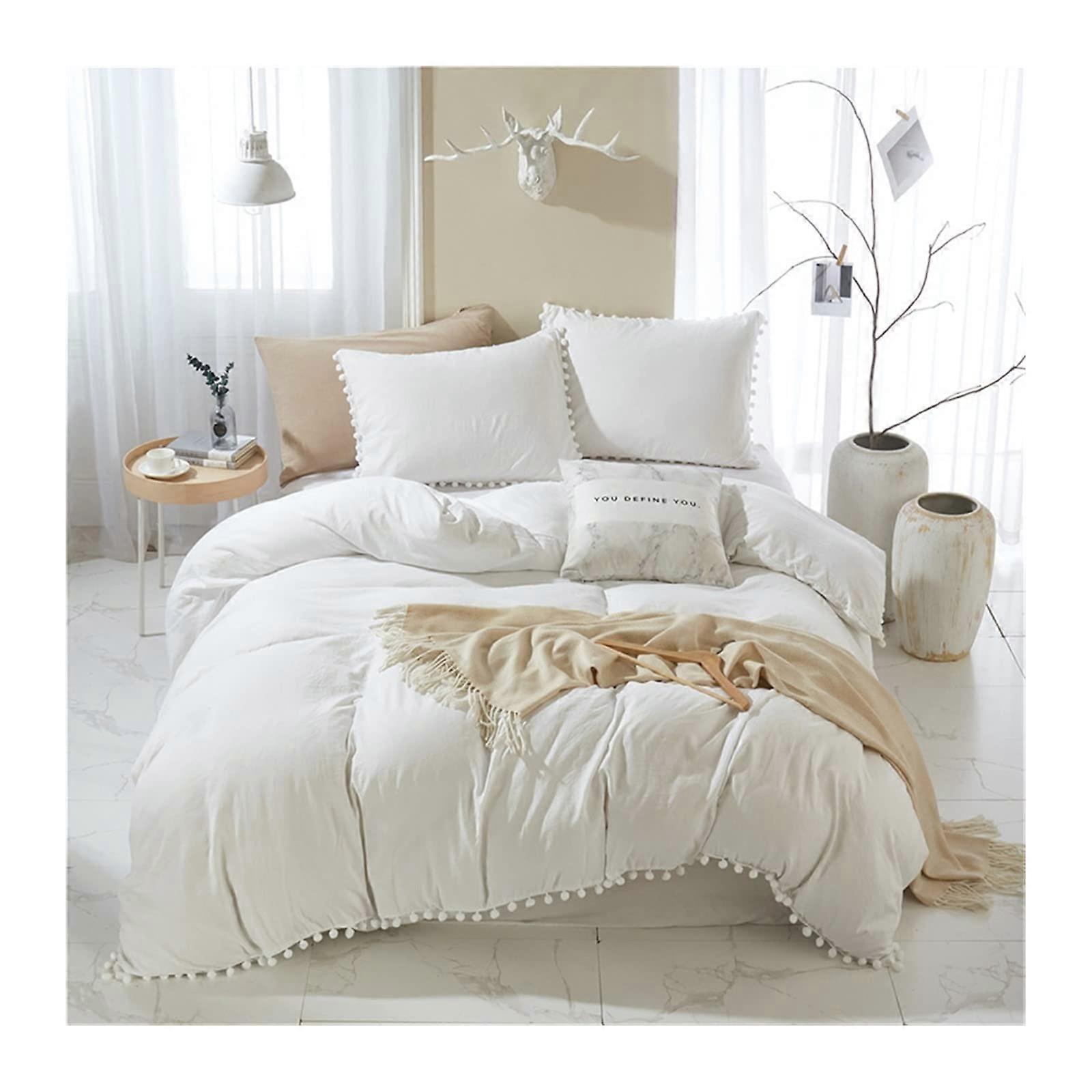 Bed Sheet Set Duvet Cover Fringe Trim Furball Tassels Bedding Queen 3Piece Color I1