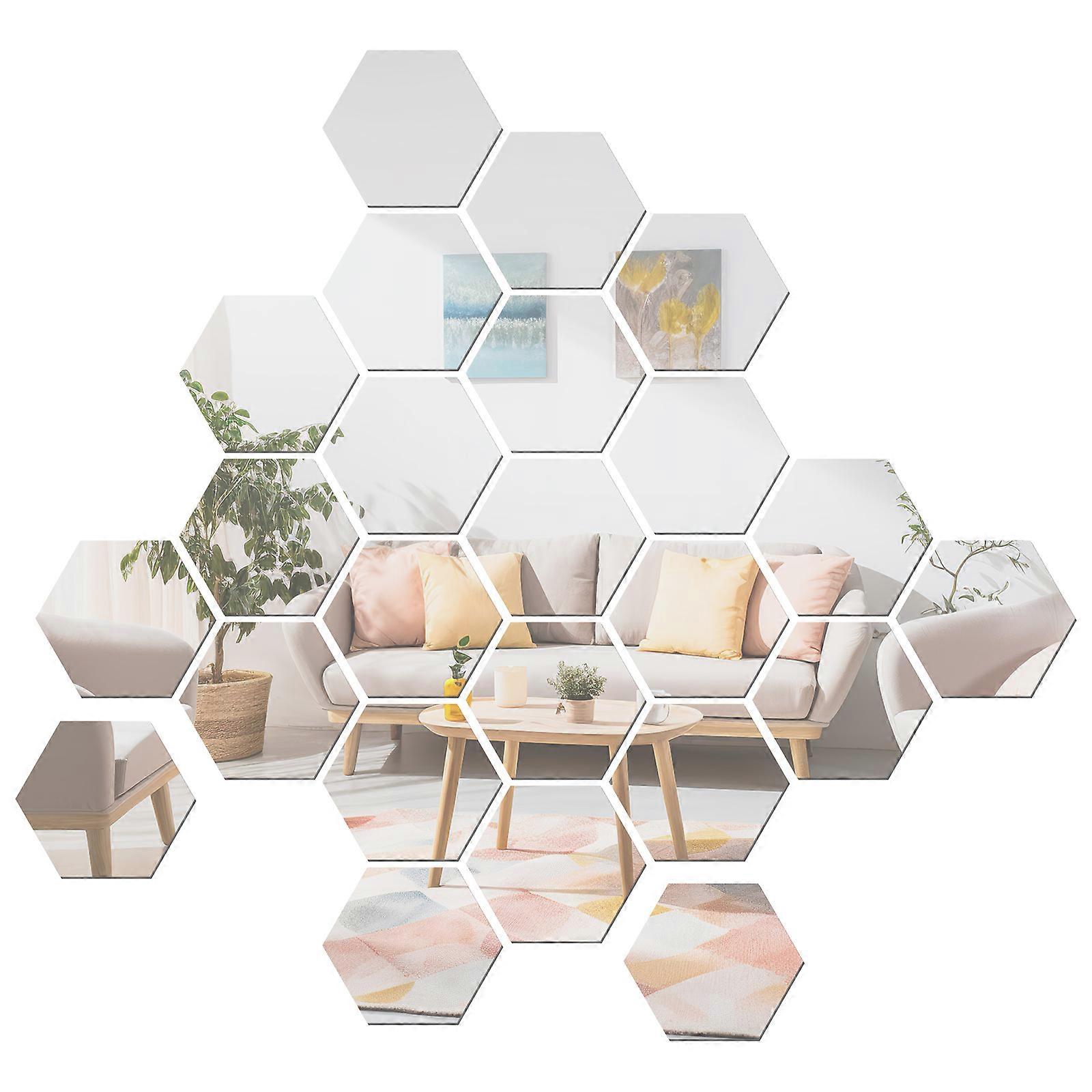 Adhesive Mirror Wall Stickers Hexagon for Decoration 144Pcs Silver