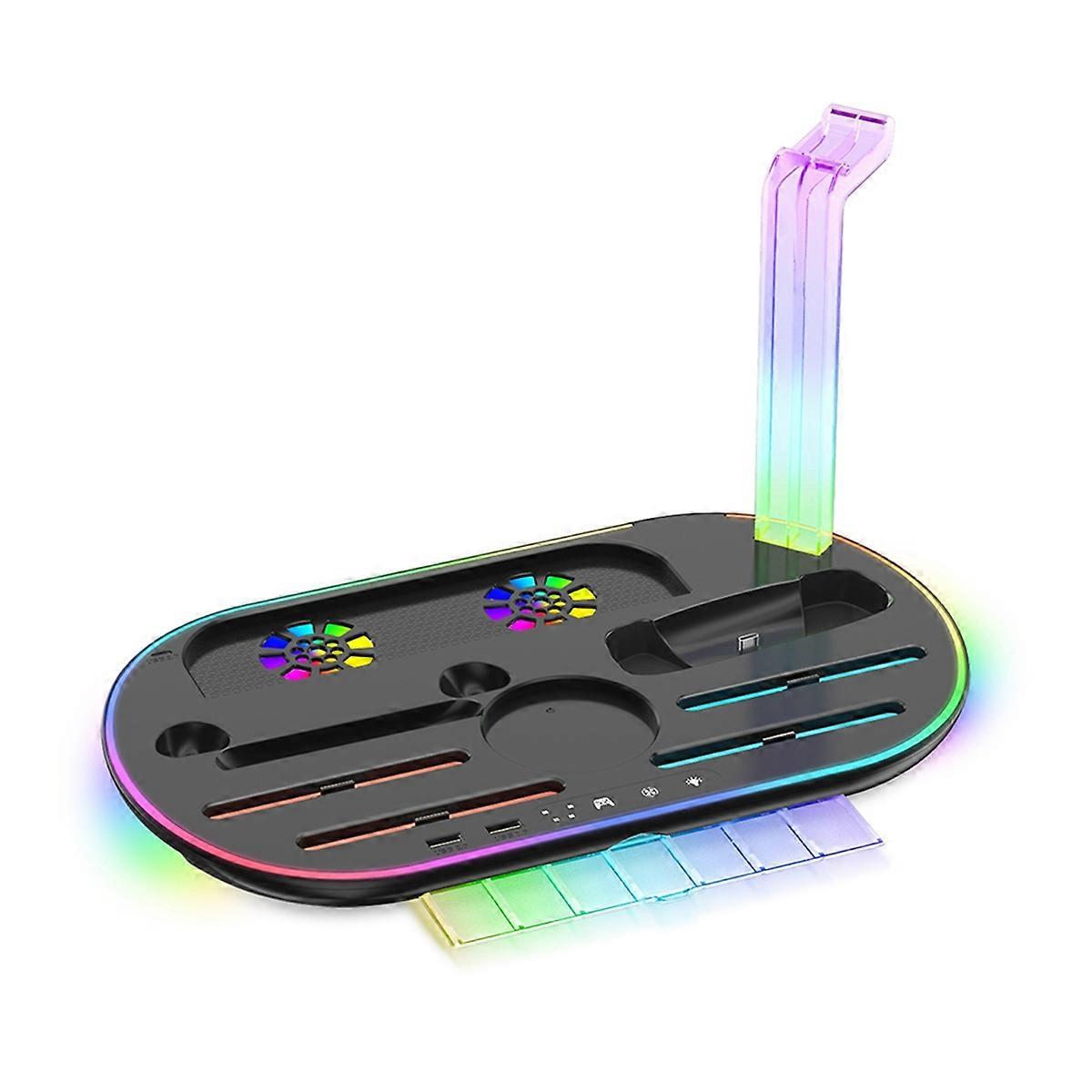 For Switch 2 Multi-Function Dock NS2 Controller Charging Stand with RGB Lighting Cooling Charging Storage Black