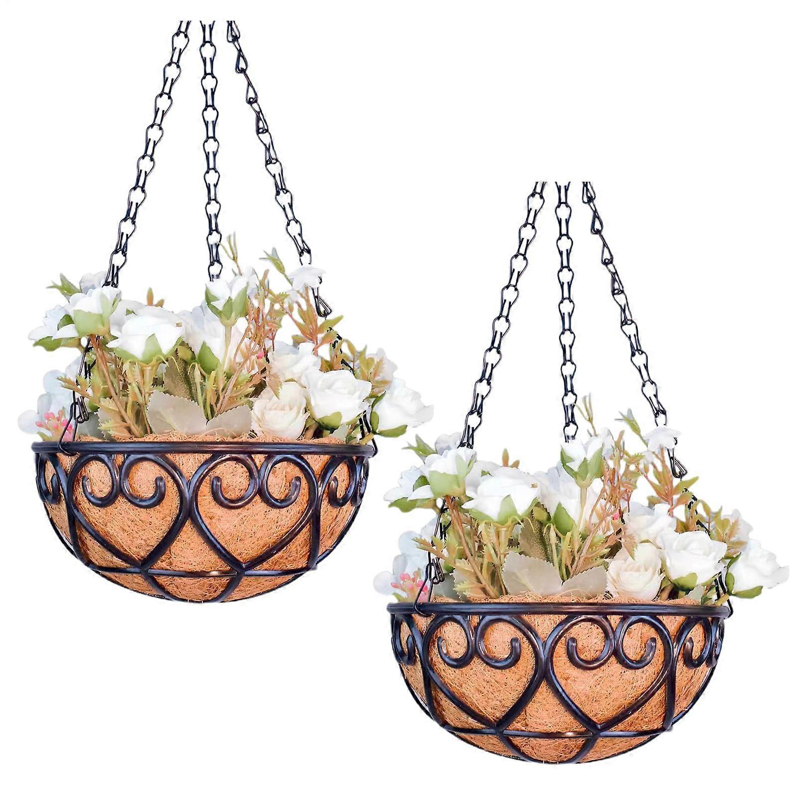 Hanging Basket 2Pack With Coco Liner And Chain, 20 Cm Diameter, 8 In, Garden Porch Balcony Patio Flower Pots
