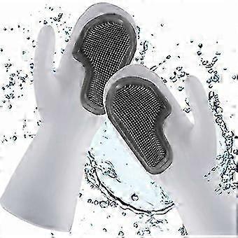 Dishwashing Gloves, Reusable Cleaning Gloves with Scrubber Brush, Heat Resistant, Hand Protection for Kitchen Bathroom, Gray