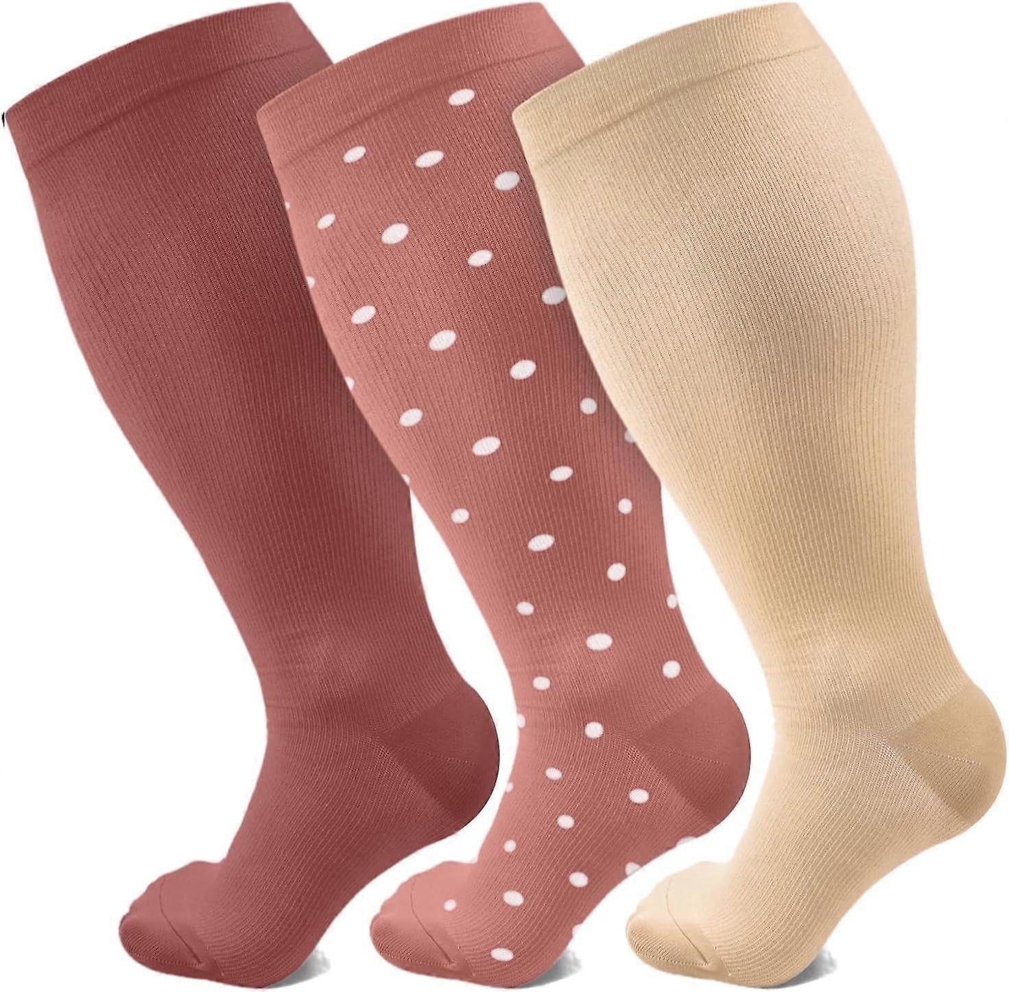 3 Pairs Plus Size Compression Socks for Women Men Wide Calf 20-30 mmHg Extra Large for Circulation Support Recovery,3XL