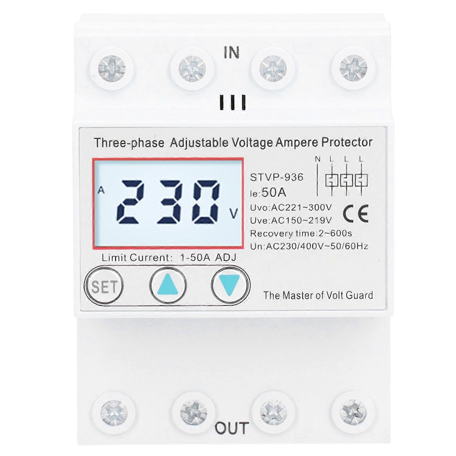 Adjustable Voltage Protector 3Phase LCD Multifunctional SelfResetting STVP936 230v 400V AC(50A )