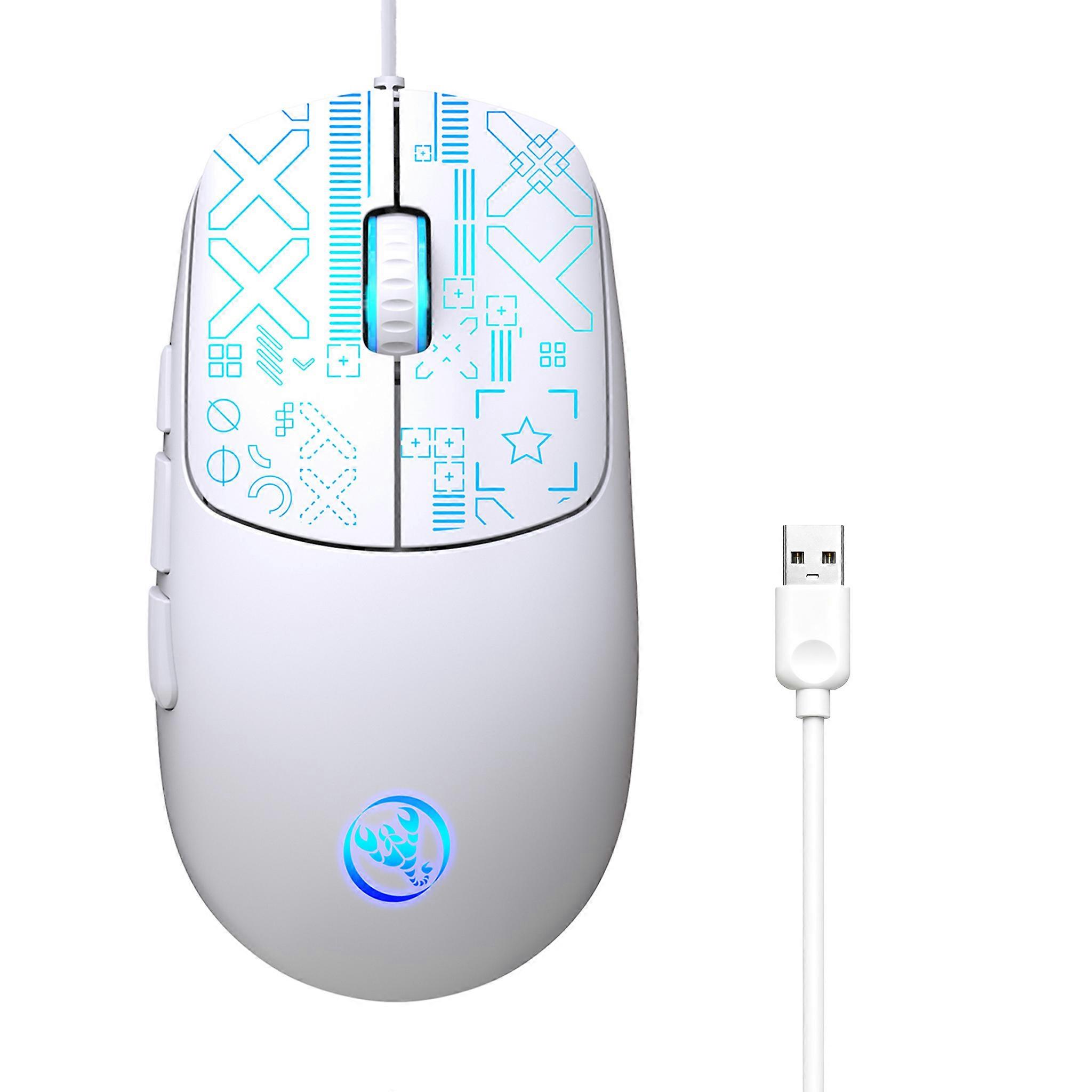 Multiple Color Backlit USB Corded Mouse 3600DPI 6 Programmable Button For Desktop Laptop PC Computers  White