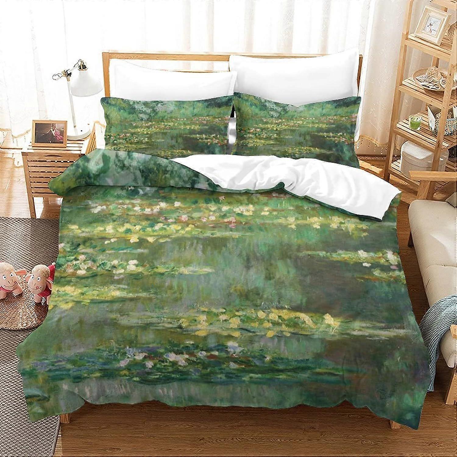 Pintura 3D Impresso Duvet Cover Set com Zíper Soft Easy Care Capa de edredom Colcha de Cama Claude Monet Art Set Com Fecho de fronhas Fechamento 3 Peças Beddin