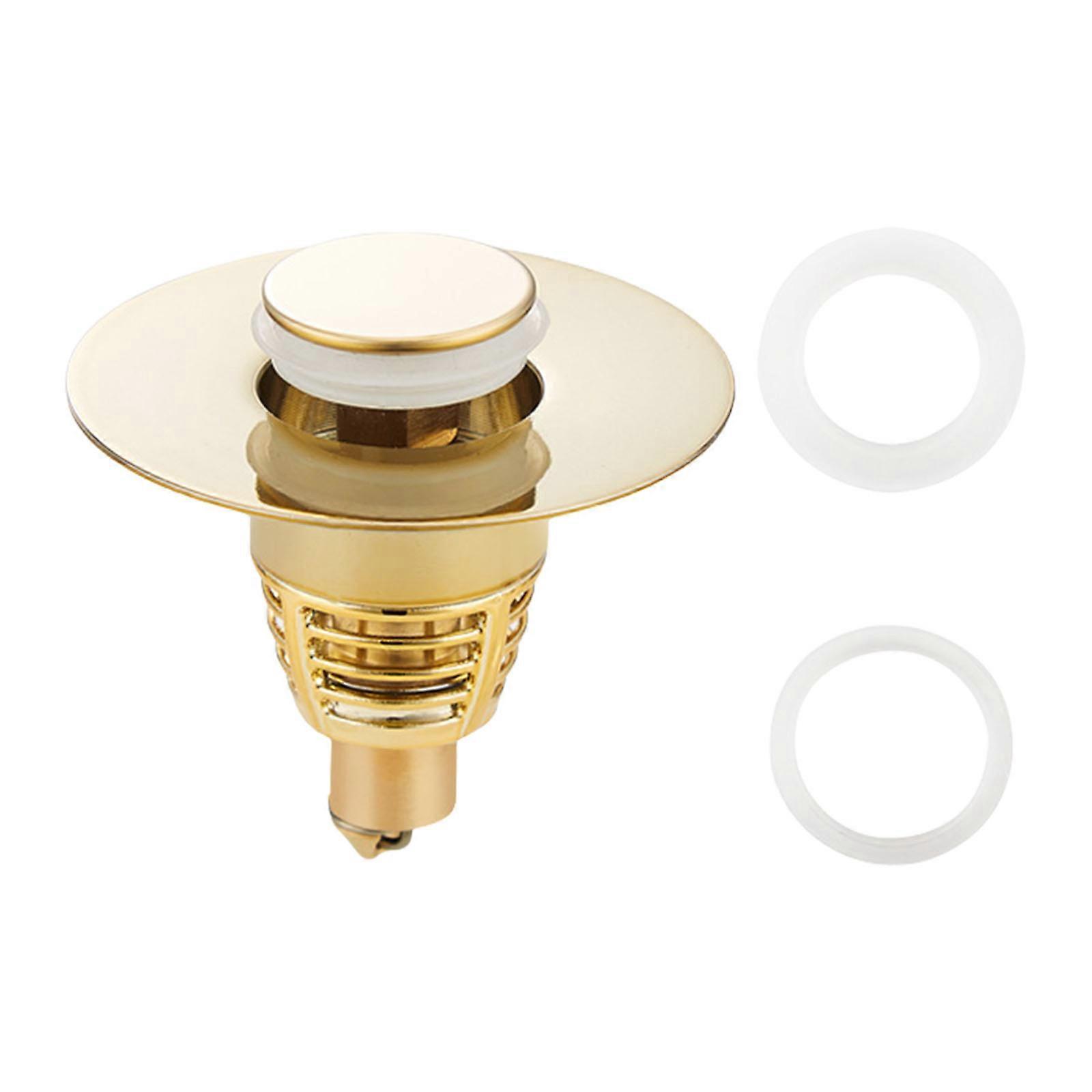 Bathroom Sink Stoppers with Brass Bounce Cores Push Type Drain Plug Portable Fit for 25mm to 46mm Openings Chromes  gold