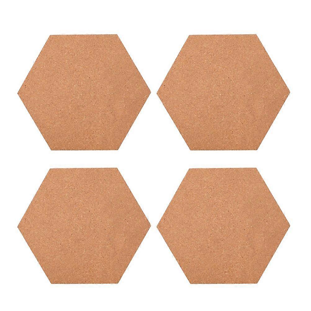 4pcs Hexagon Cork Boards Photo Wall Message Boards Self-Adhesive Background Bulletin Message Stickers for Home Office (Brown)