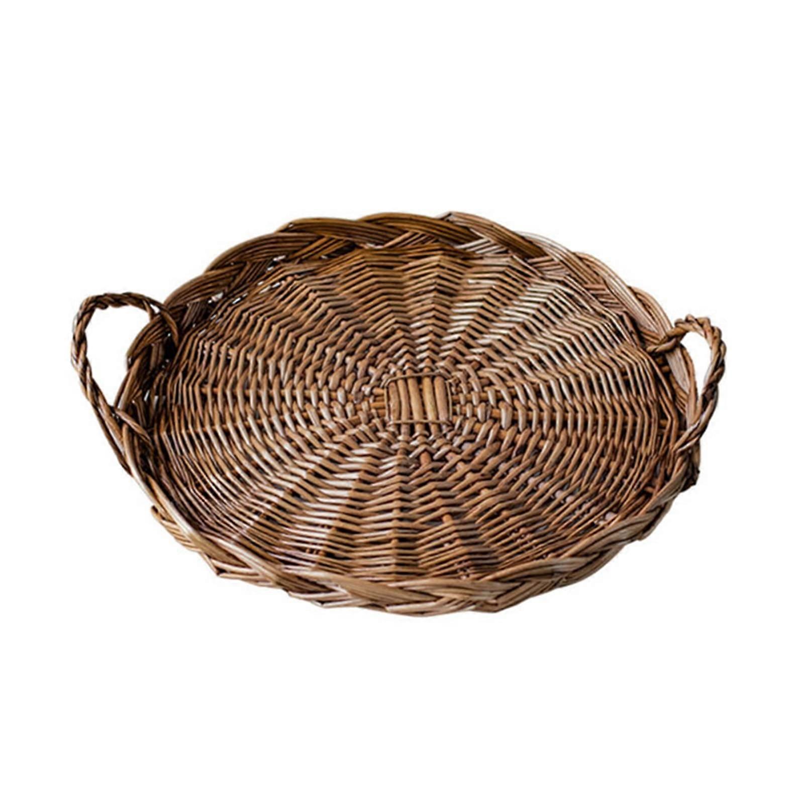 Breakfast Serving Tray HandWoven Wicker Plate for Tea Dessert Fruit Bread Dinner Party