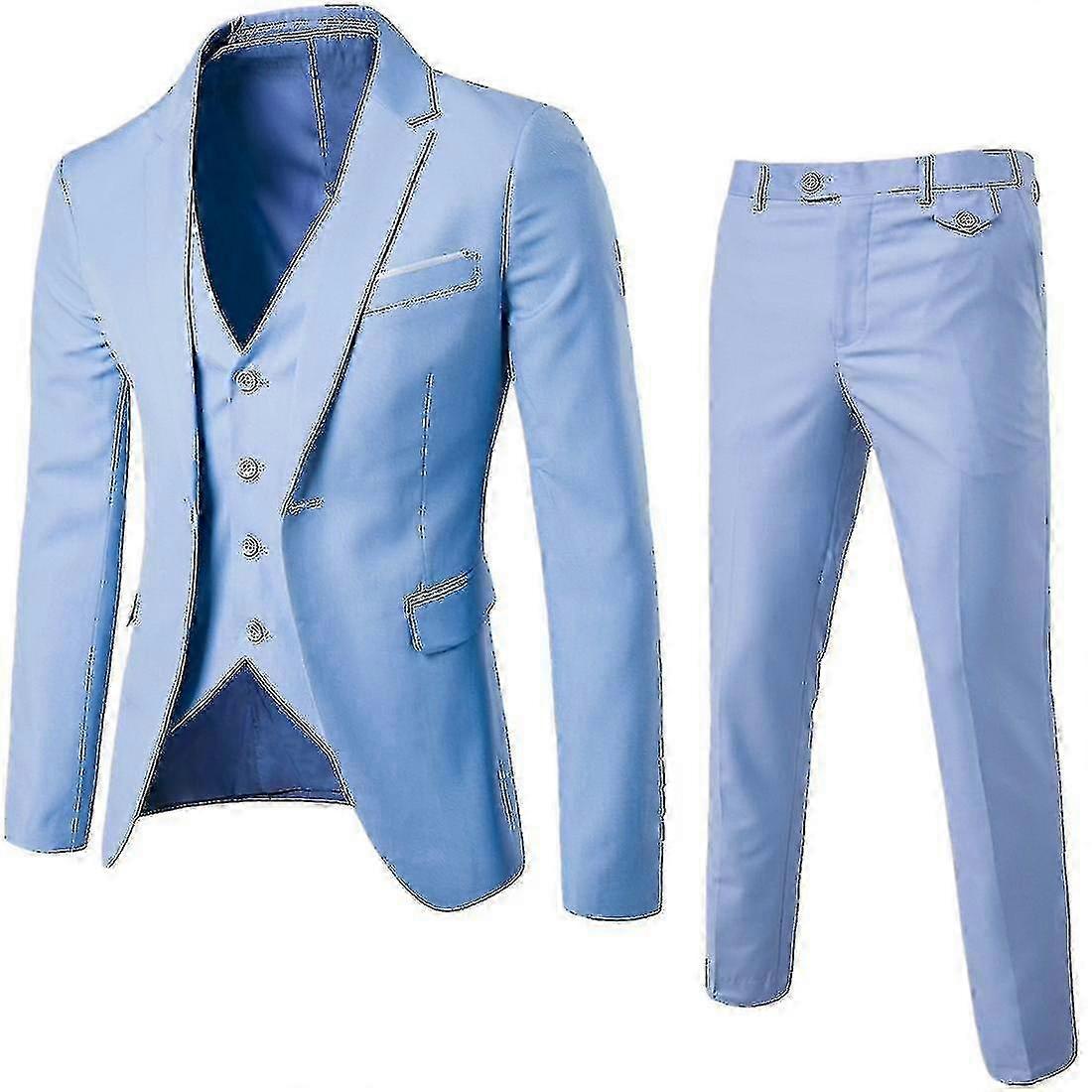 For Men - 3-Piece Slim Fit Business Suit Set with One-Button Solid Jacket, Vest & Pants