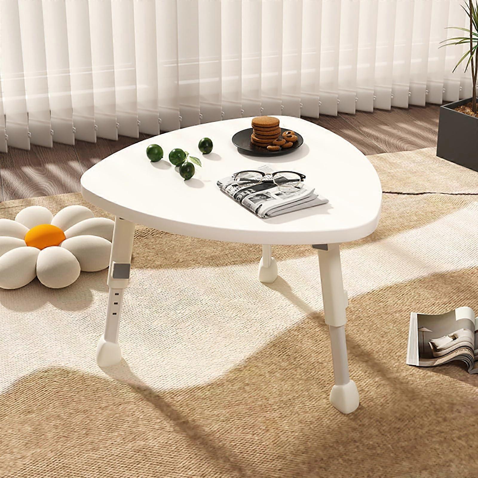 Triangle Side Table with Adjustable Height and Silent Foot Pads for Sofa or Bedside Use, Modern White 60x36cm