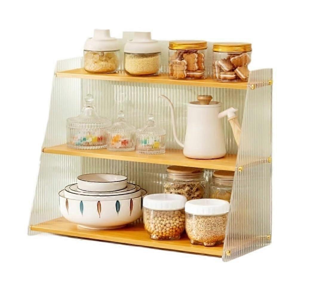 3 Tier Bamboo and Acrylic Spice Rack – SpaceSaving Kitchen Organizer Shelf for Countertop Storage