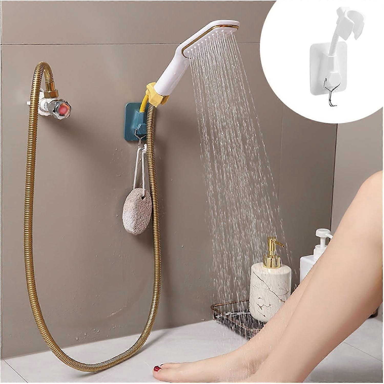 360° Adjustable Shower Head Holder Wall Mounted Bracket with Hook No Drill Easy Installation BlueYellow