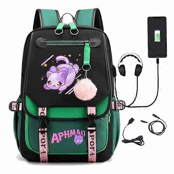 Aphmau backpack children's backpacks backpack with USB port 1pc green green
