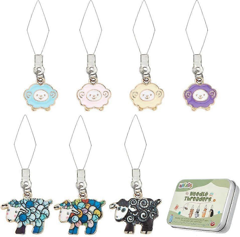 14 Pcs Sheep Needles Threader 304 Stainless Steel Wire Loop DIY Needle Threader Hand Machine Sewing Tool Sewing Thread DIY Tools with Alloy Pendants a