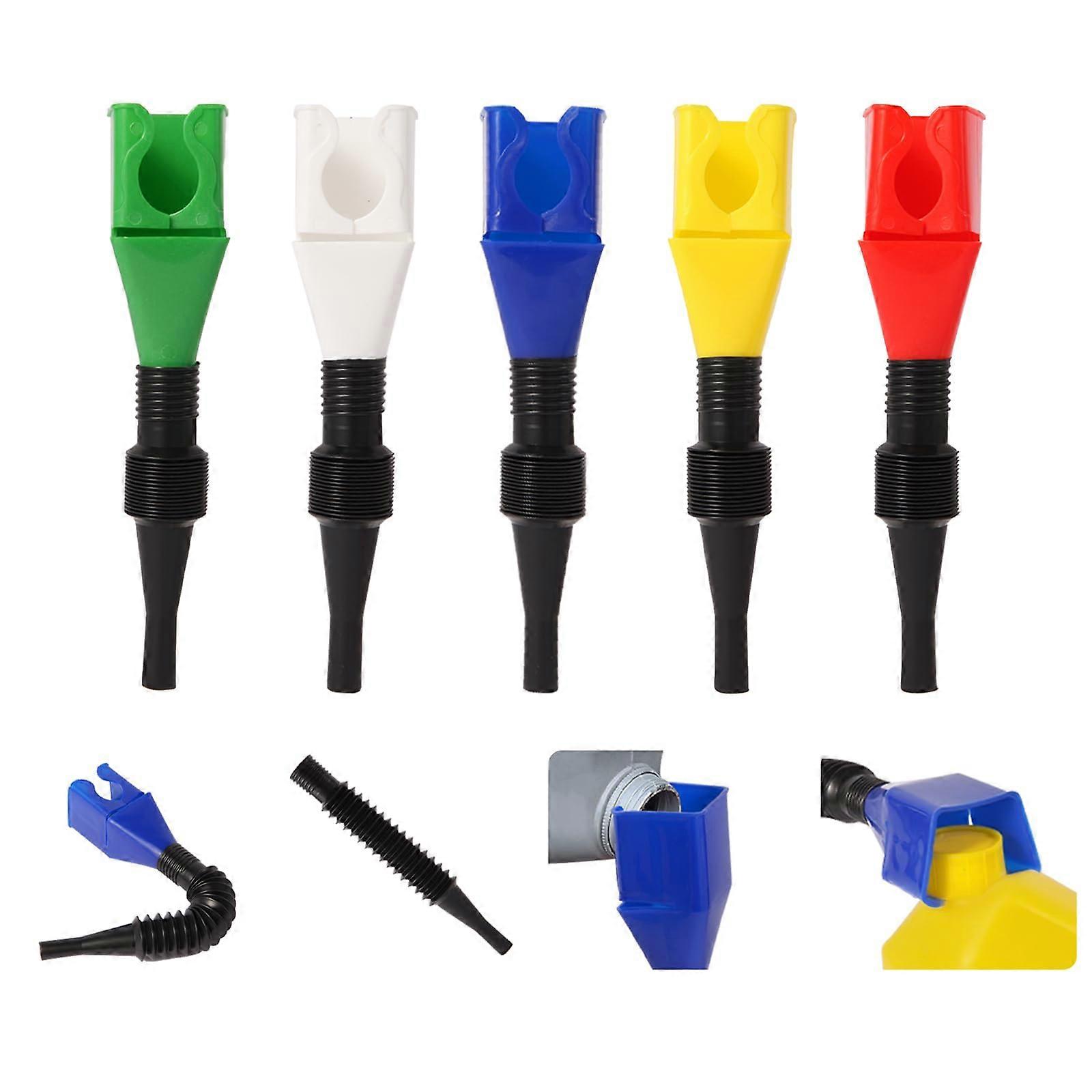 5Pack Leakproof Oil Funnels with Flexible Hose for Car Maintenance and Small Engine Use