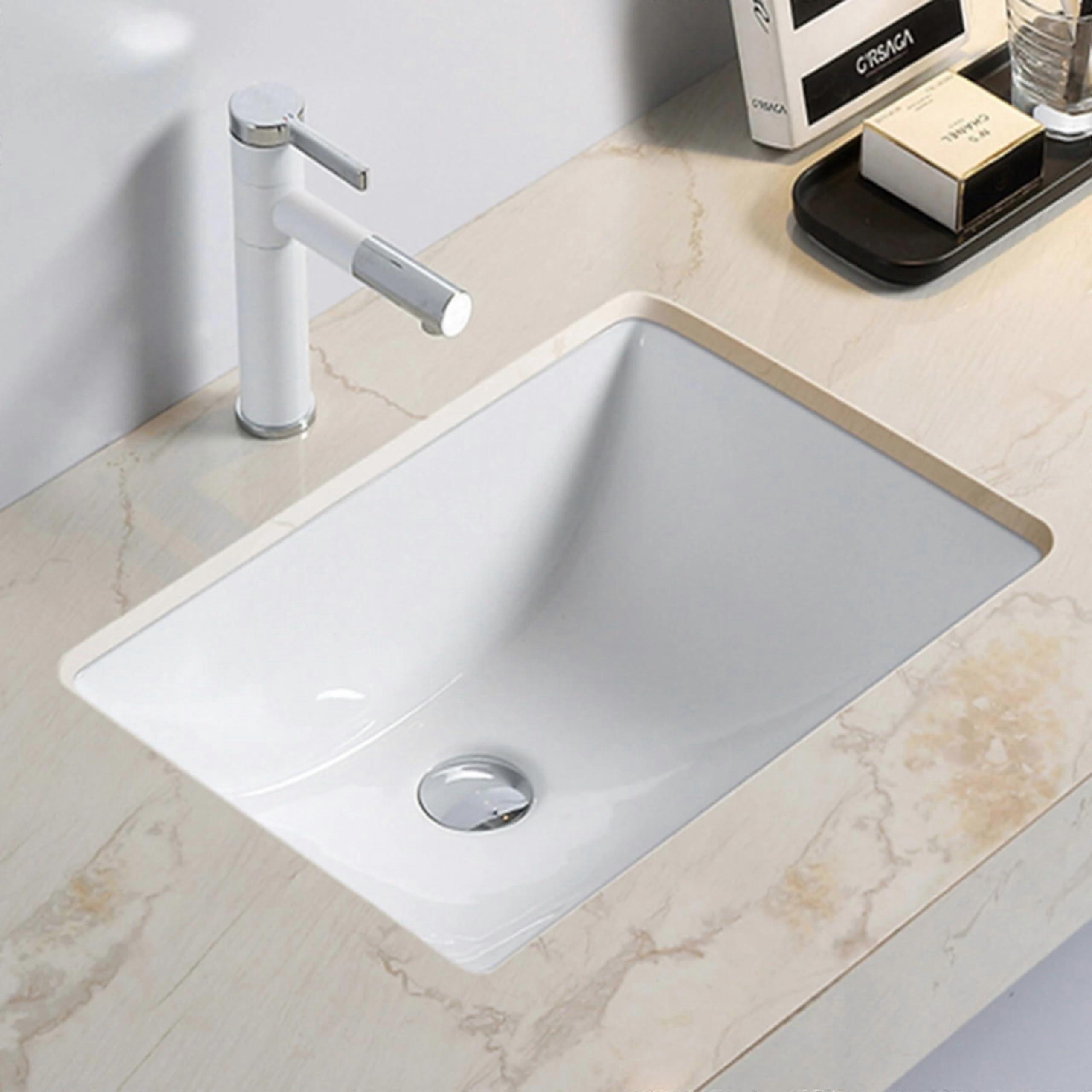 Undermount Bathroom Sink 21x15 Inch White Rectangular Ceramic Vanity Sink with Overflow Protection