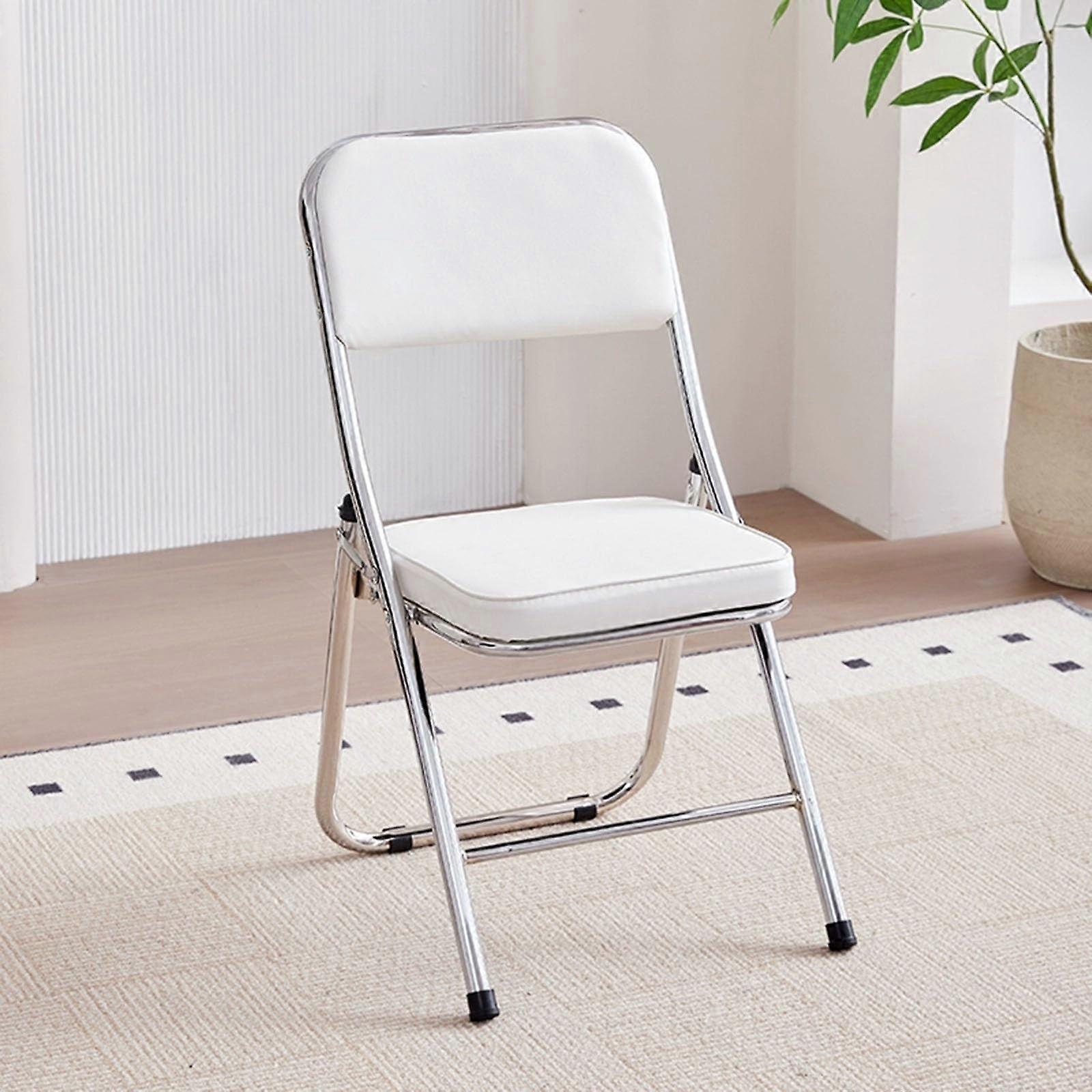 Folding Conference Chair with Ergonomic Back Support, Waterproof PU Leather, White Dining Office