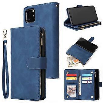 Case For Iphone 13 Blue Zipper Leather Stand Multi-card Wallet No3182