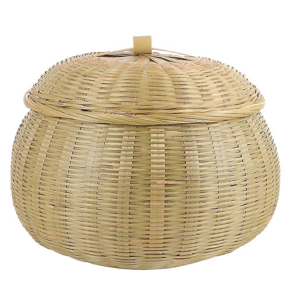 Bamboo Woven Storage Basket Kitchen Grocery Organizer 1Pcs Beige Round Function for Eggs Garlic