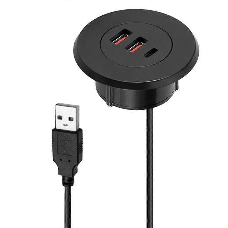 3-port Usb Desk Grommet Charging Station With Type C Embedded Power Adapter