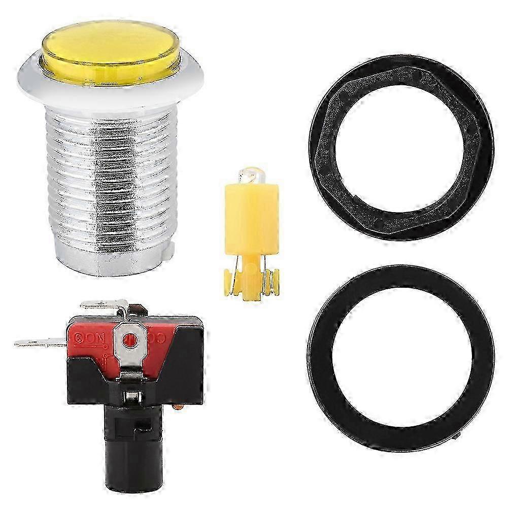 2025 32mm Game Machine Small Round Plating Button Replacement With Light(Yellow)