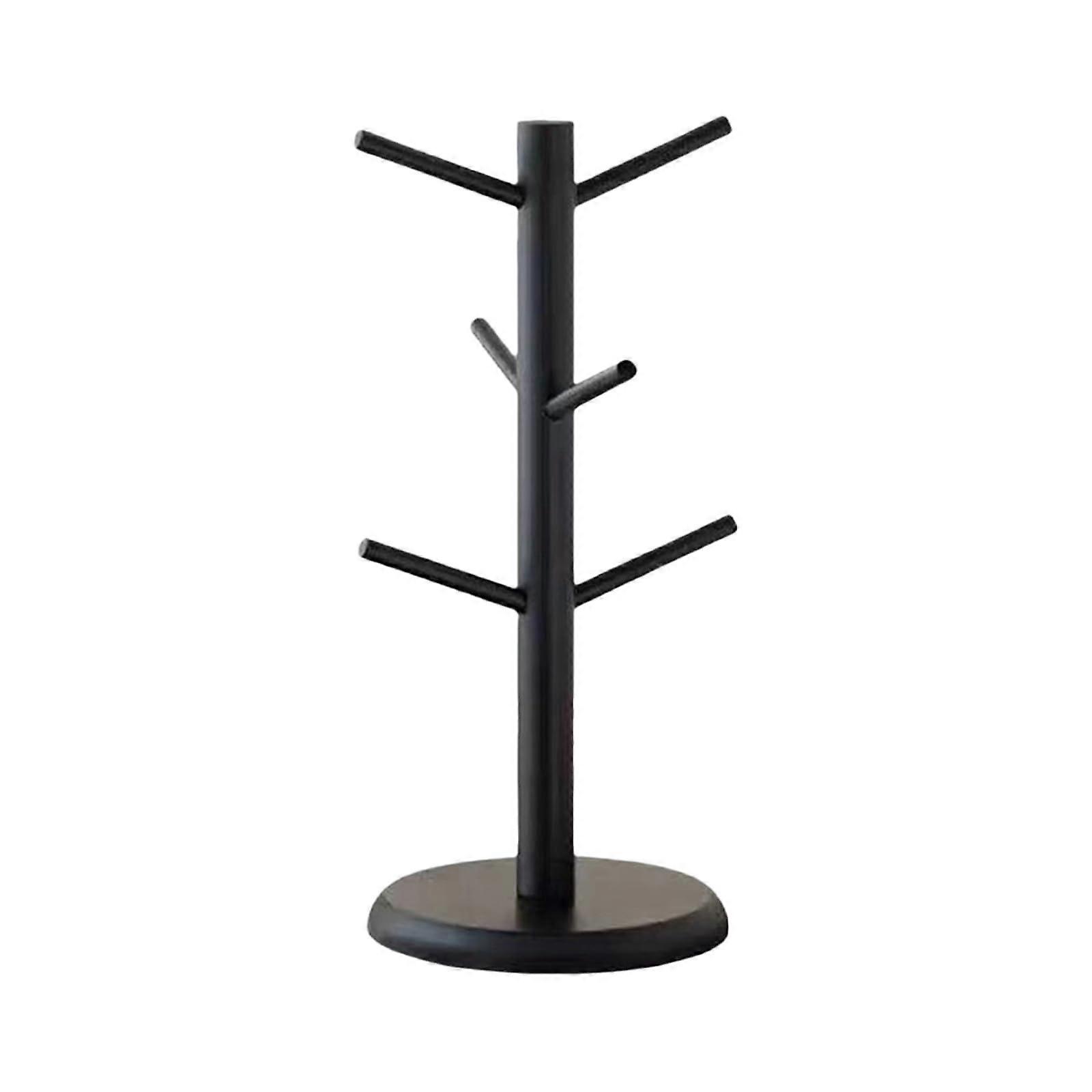 Wooden Mug Tree Stand with 6 Tilted Hooks, SpaceSaving Coffee Cup Holder for Kitchen Countertop