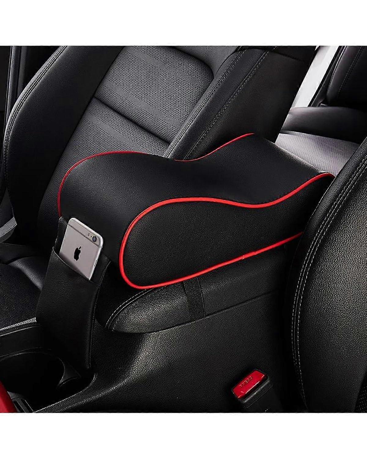 Car Armrest Cushion with Memory Foam, Comfortable Support, Center Console Pad, Black Red