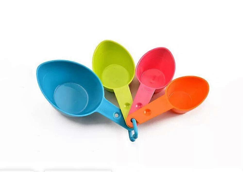 Measuring Cups Set 4 Piece Colorful Plastic with Spoons for Baking, Accurate Dual Scale, Nesting Design