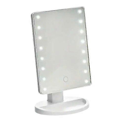 Desktop Makeup Mirror, LED Ring Light + Storage Layer, Rotatable, Tabletop Vanity Mirror