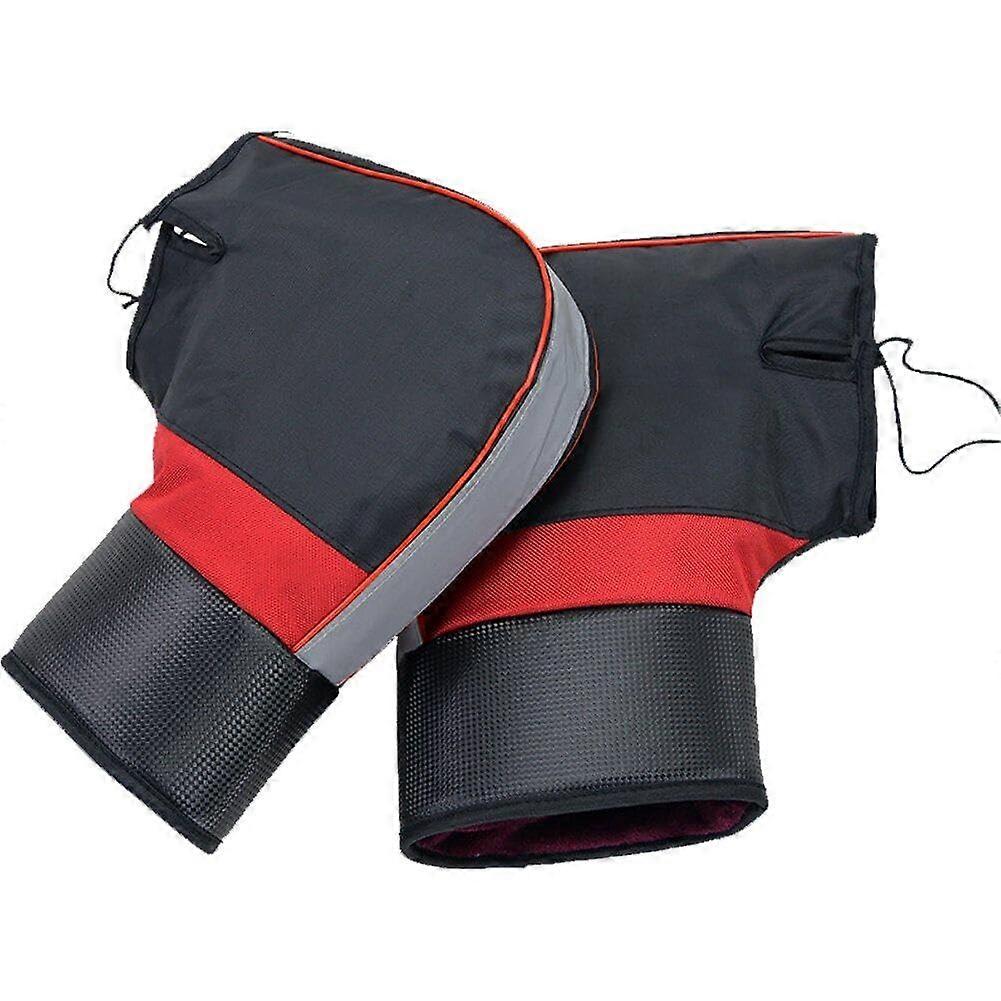 Motorcycle Handlebar Muffs Winter Waterproof Windproof PU Leather Gloves with Plush Lining