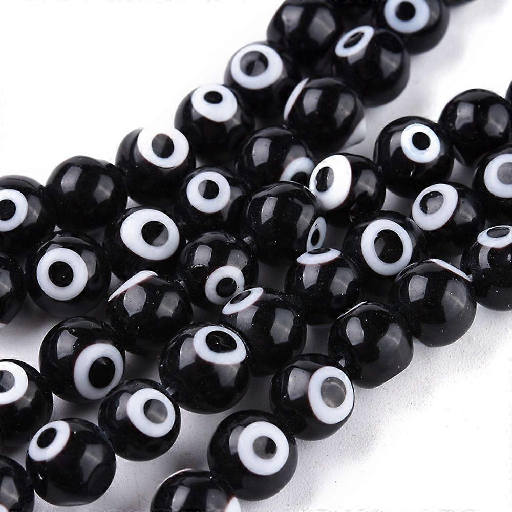 Handmade Lampwork Round Bead Strands Black 8mm Hole: 1mm 49pcs/strand