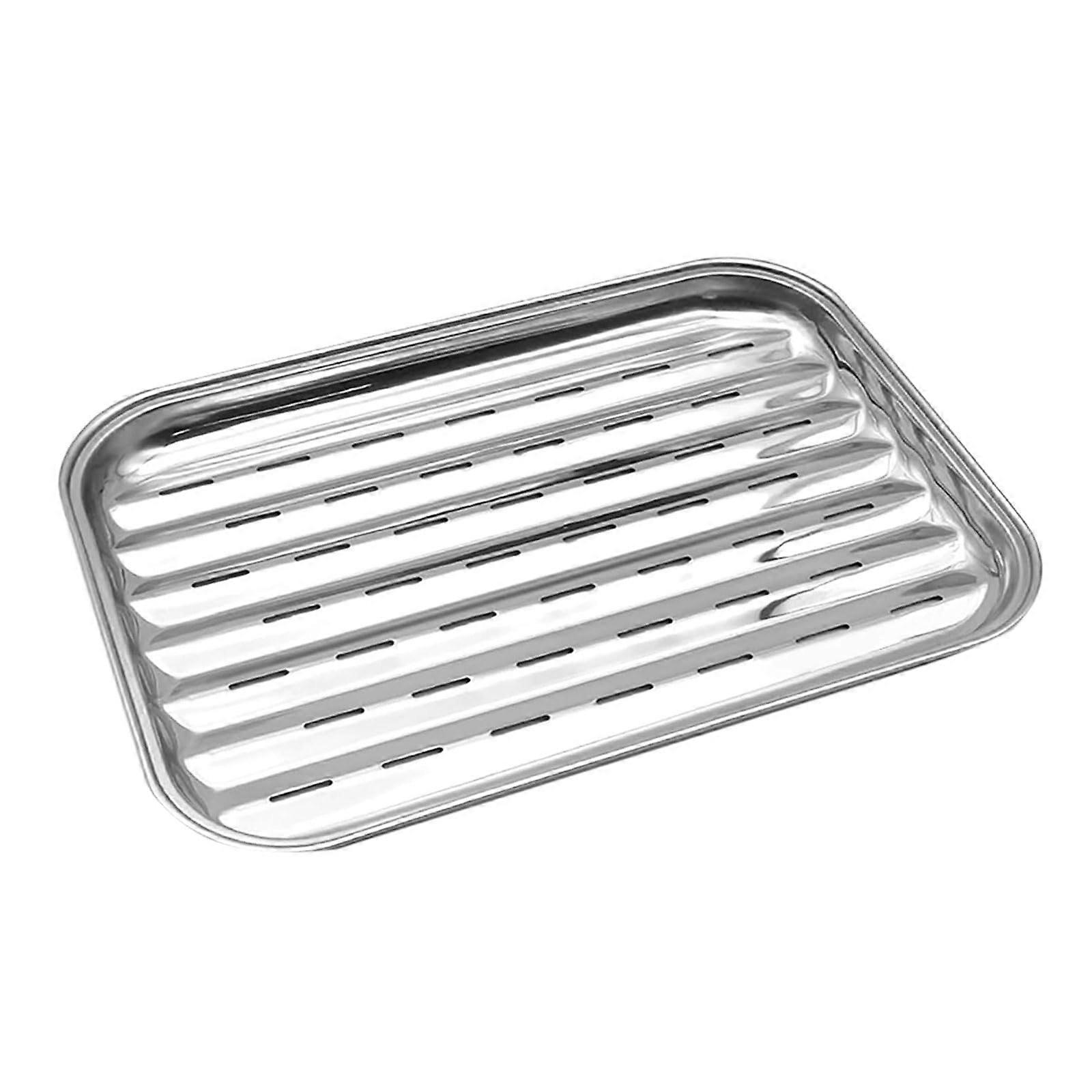 Stainless Steel Perforated Baking Tray Rustproof Rectangular Pan for Pizza Steak Camping Kitchen