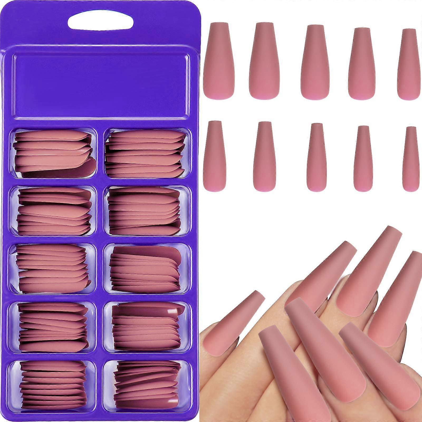 100 Pieces Matte Extra Long Coffin Press On Nails Full Cover False Nail Tips with Storage Box