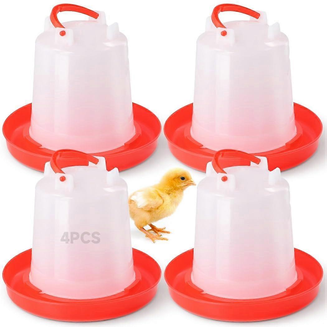 1L Chicken Waterer Set 4Pack Plastic Drinkers with Handle, GravityFed Poultry Waterer for Coop