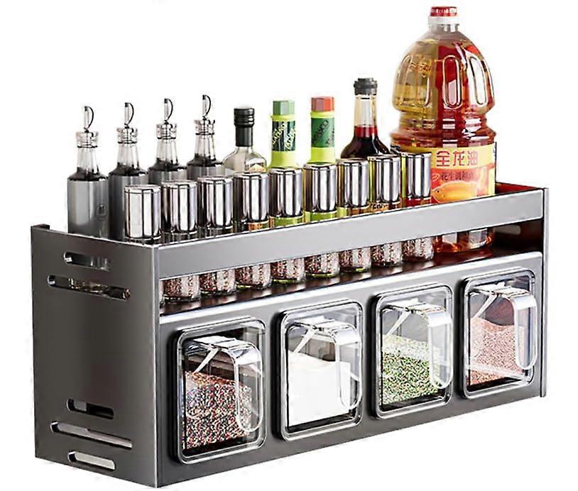 Wall Mounted Spice Rack with 4 Clear Removable Containers, Aluminum Kitchen Spice Organizer