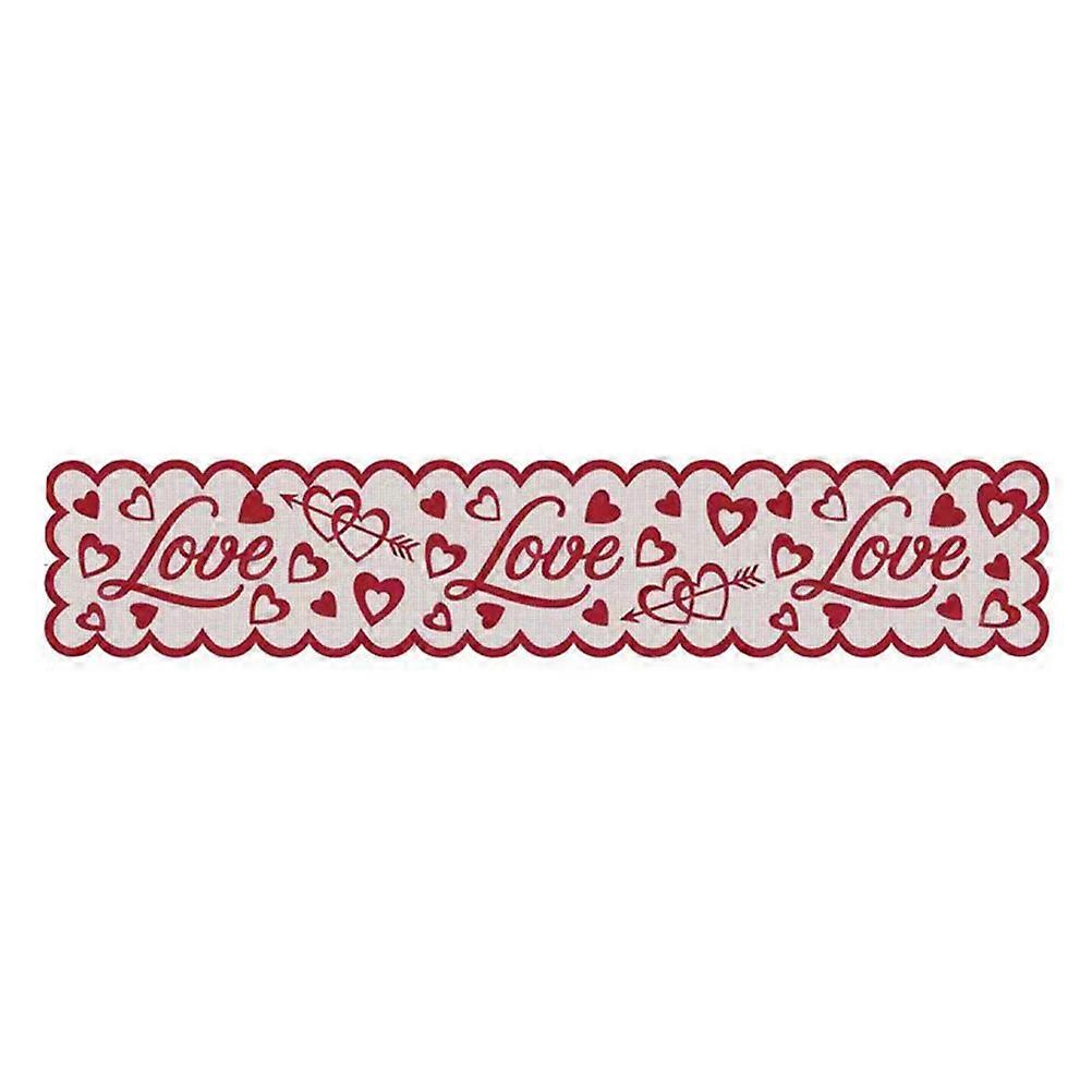 Love Themed Table Runner Red Tablecloth for Decor 2Pcs Set