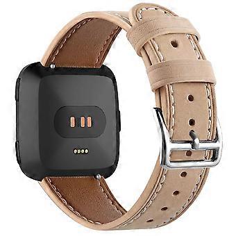 Leather Band for Fitbit Versa 2,  Leather Replacement Strap for Versa/Versa Lite, Beige Classic Adjustable Design