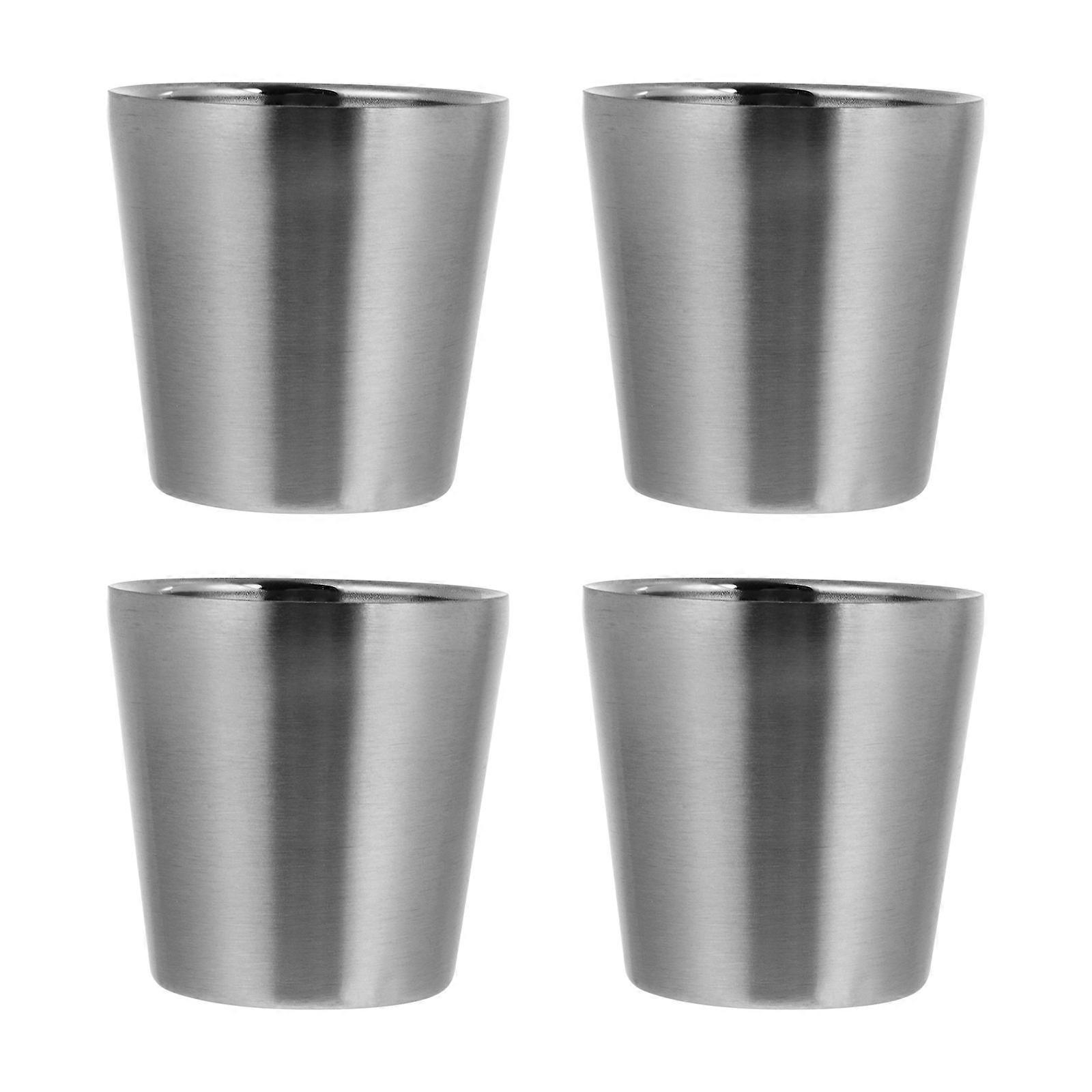 4Pcs Stainless Steel Water Cups Rustproof 180ml Multi-function Coffee Cups (Silver)
