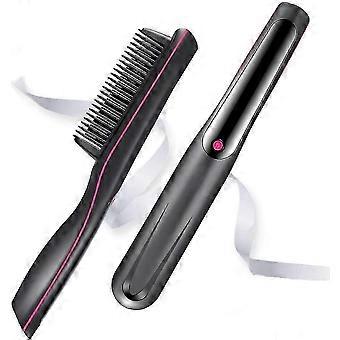 Plancha de pelo Plancha de pelo Barba Alisador de pelo Iónico Cepillo de pelo calentado Calentamiento rápido Anti-escaldaduras Plancha de pelo portátil dos en uno w