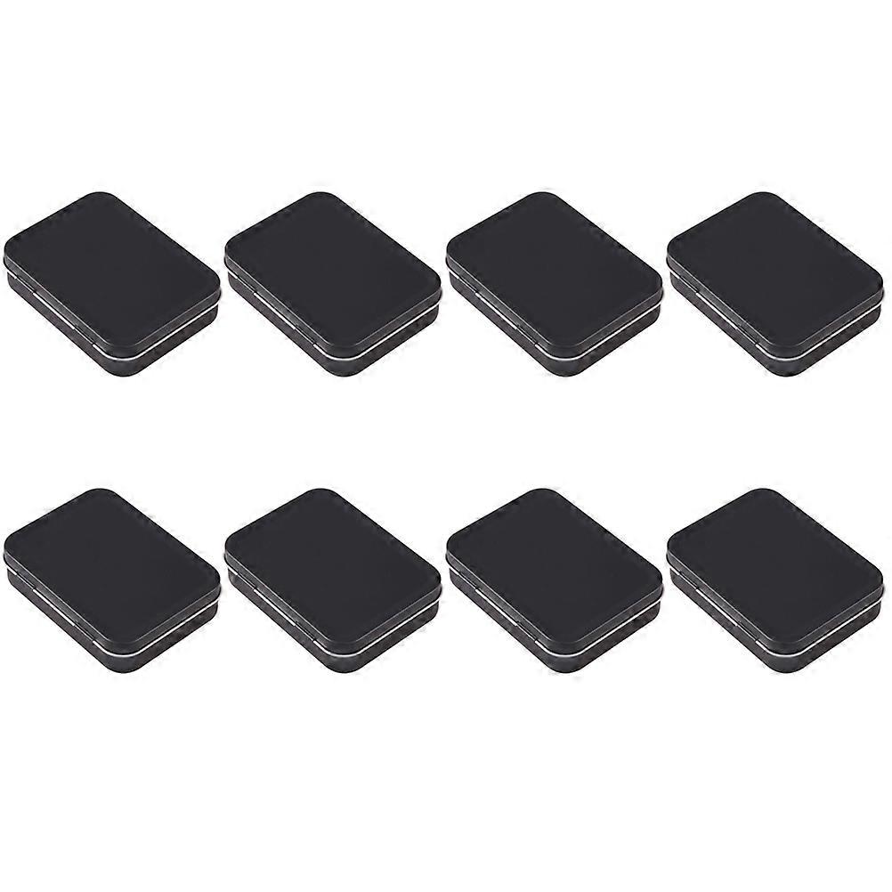 Black Metal Portable Storage Box Mini Rectangular Tin for Storage 8Pcs